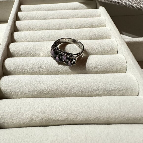 Vintage Amethyst & Marcasite 925 Sterling Silver Ring Size 7 Art Deco - Picture 10 of 11